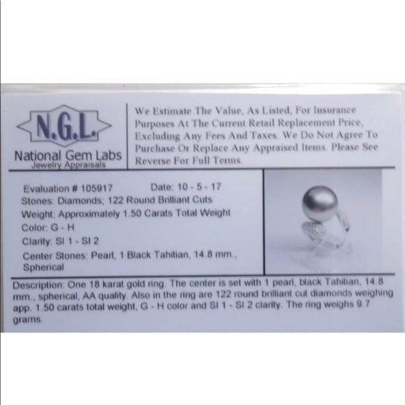 18k White Gold 14.8mm Tahitian Pearl Diamond Ring - Picture 8 of 8